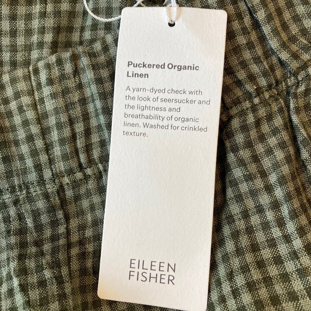 Eileen Fisher Organic Linen Tapered Ankle Pants Puckered Plus 3X Loden NWT - Picture 3 of 11